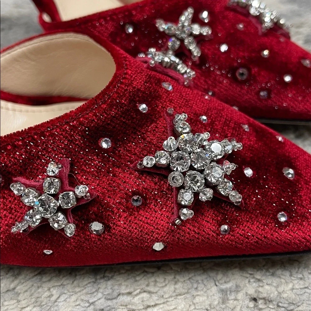 NIB Attico Red Velvet Mara Slingback Pumps Crystal Star Snowflake Sz 36